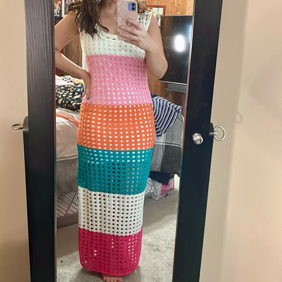 NWOT Pink Lily crochet colorful summer maxi dress - Picture 1 of 7